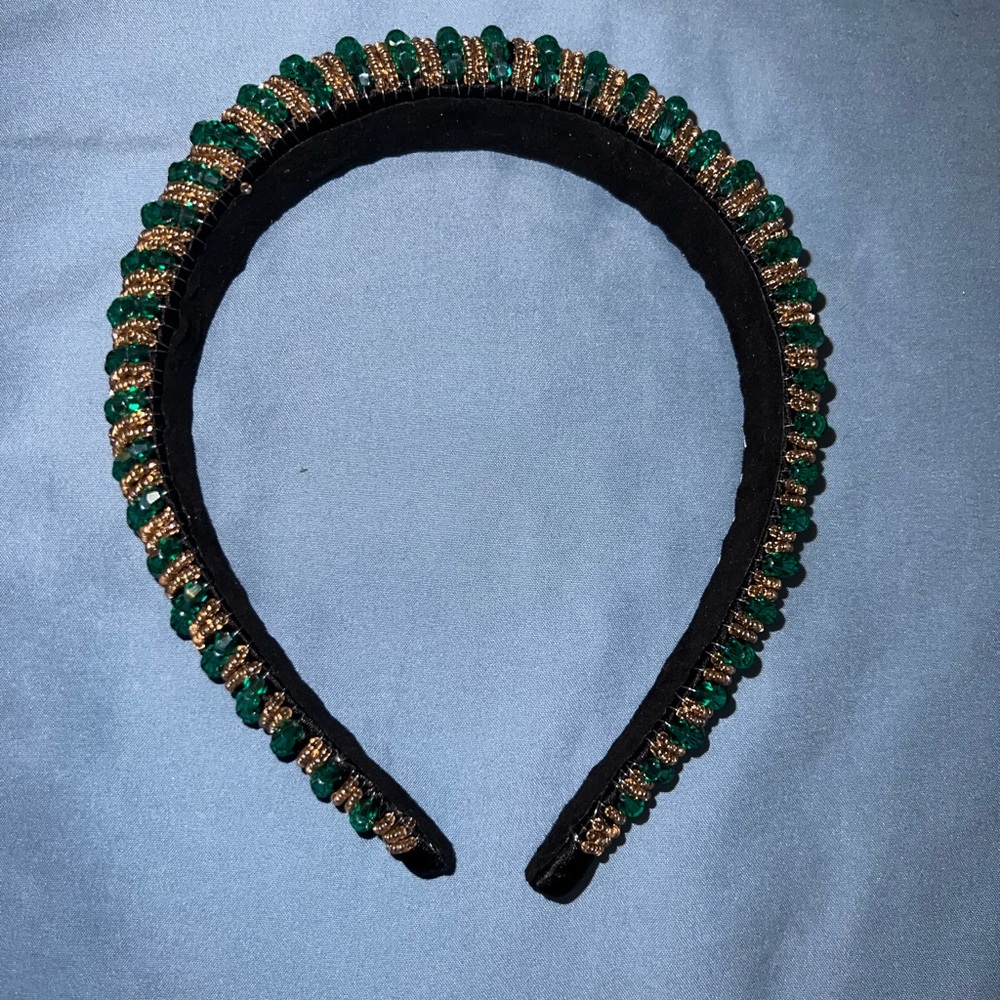 Elegant Green and Gold Beaded Headband